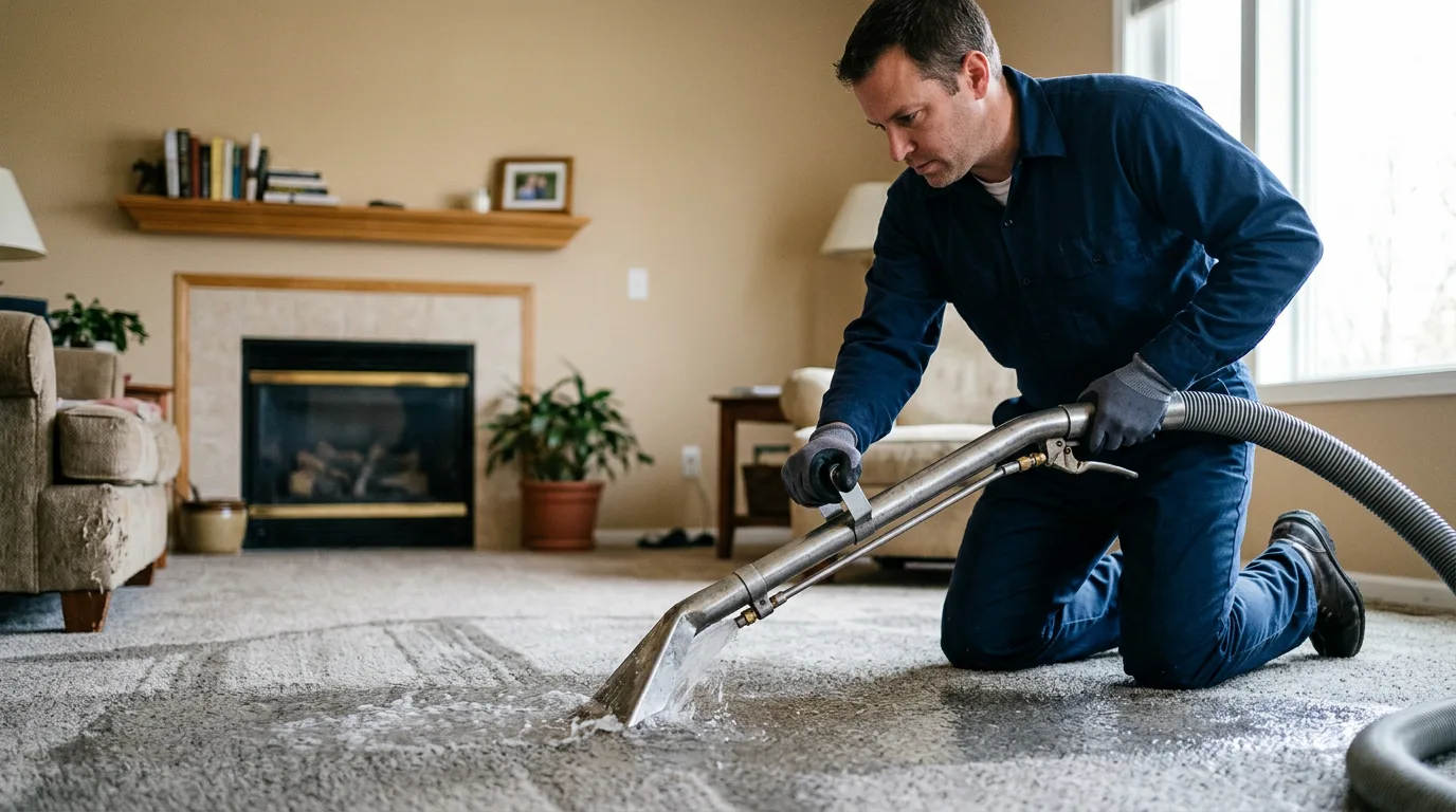 Water damage restoration technician working near Rodney, MI